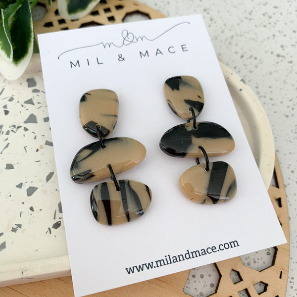 Tortoise Shell Polymer Clay Dangle Earrings with Resin Finish