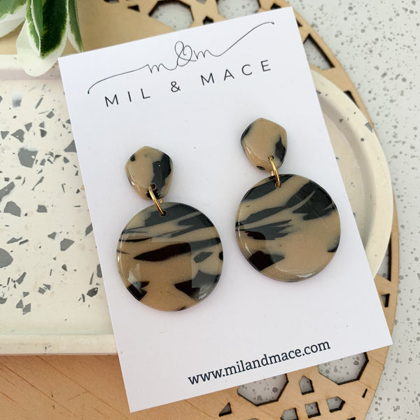 Tortoise Shell Polymer Clay Dangle Earrings with Resin Finish