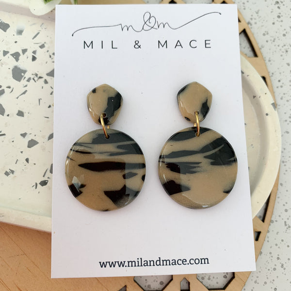 Tortoise Shell Polymer Clay Dangle Earrings with Resin Finish