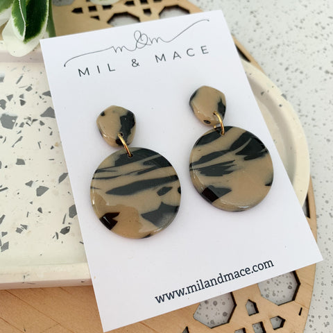 Tortoise Shell Polymer Clay Dangle Earrings with Resin Finish