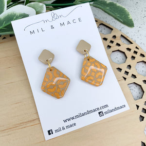 Latte and Gold Polymer Clay Dangle with Resin Finish Earrings