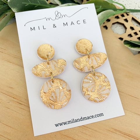 Art Deco Polymer Clay Dangle Earrings with Resin Finish
