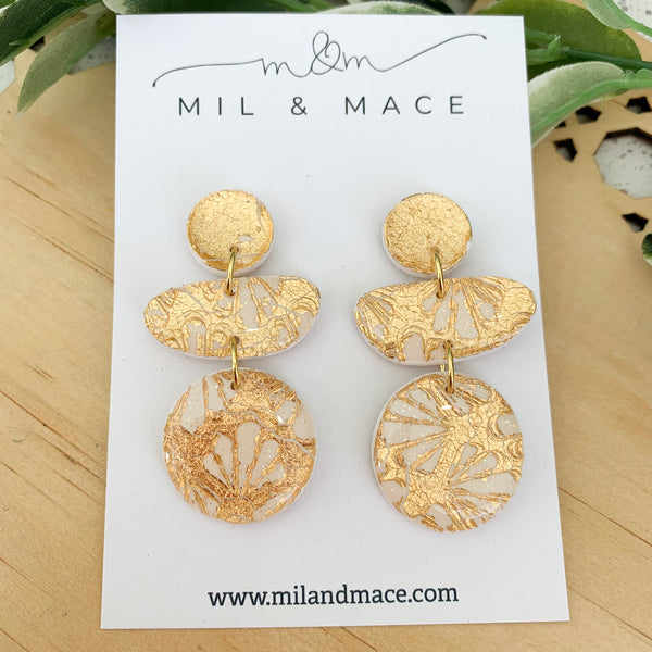 Art Deco Polymer Clay Dangle Earrings with Resin Finish