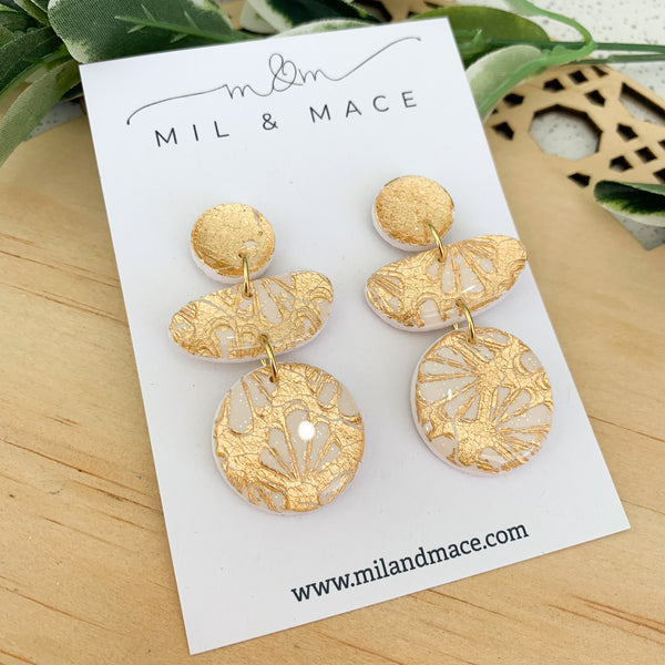 Art Deco Polymer Clay Dangle Earrings with Resin Finish