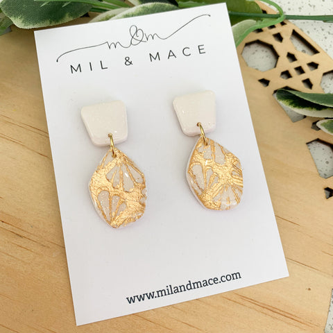 Art Deco Polymer Clay Dangle Earrings with Resin Finish