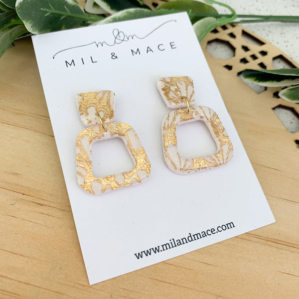 Art Deco Polymer Clay Dangle Earrings with Resin Finish