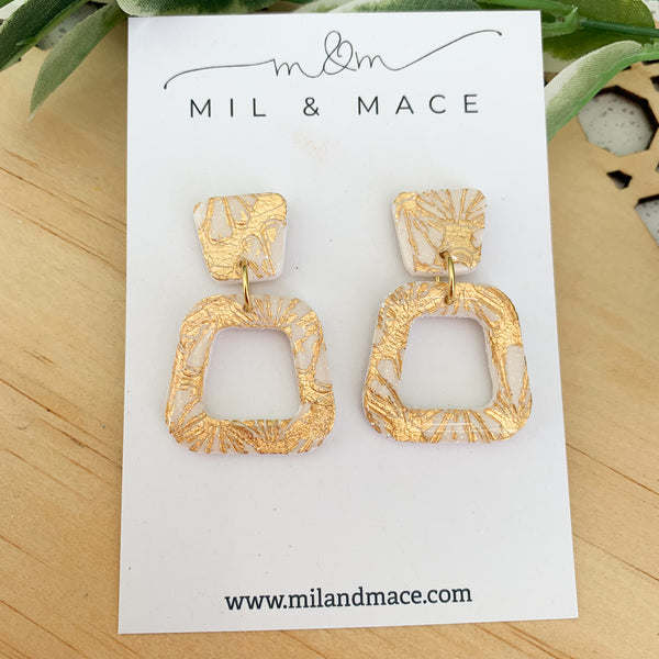 Art Deco Polymer Clay Dangle Earrings with Resin Finish