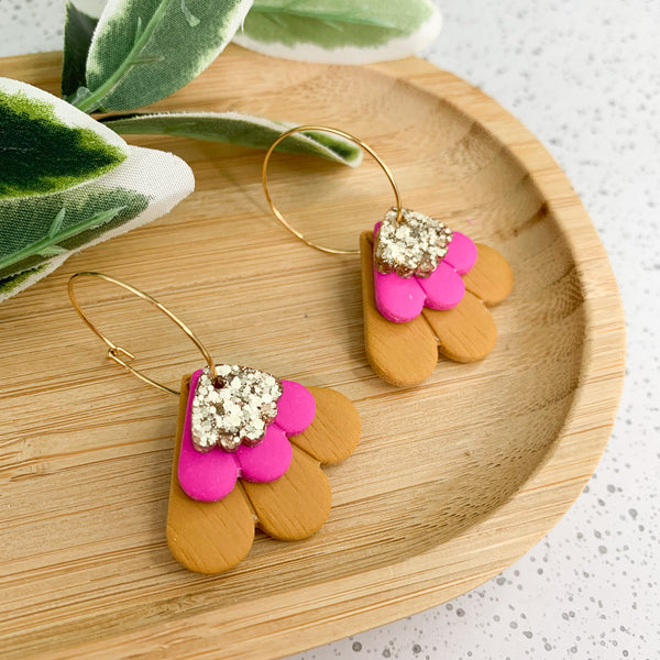 Petal Polymer Clay Dangle Hoop Earrings