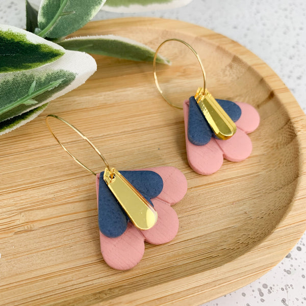 Petal Polymer Clay Dangle Hoop Earrings