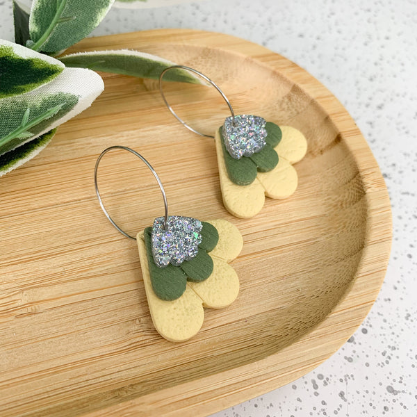 Petal Polymer Clay Dangle Hoop Earrings