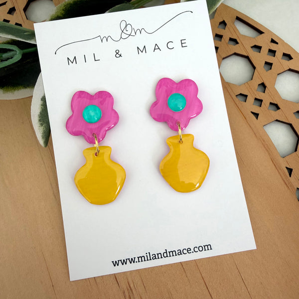Flower Pot Yupo Dangle Earrings