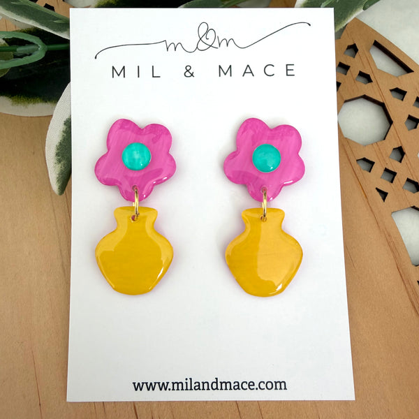 Flower Pot Yupo Dangle Earrings
