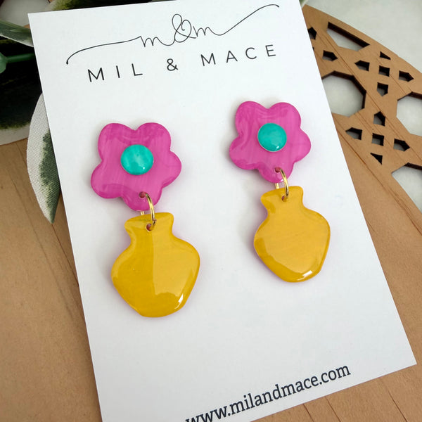 Flower Pot Yupo Dangle Earrings