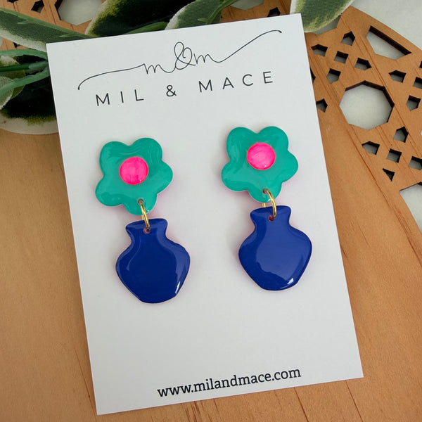 Flower Pot Yupo Dangle Earrings