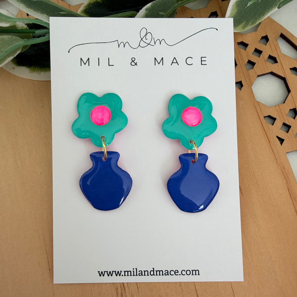 Flower Pot Yupo Dangle Earrings