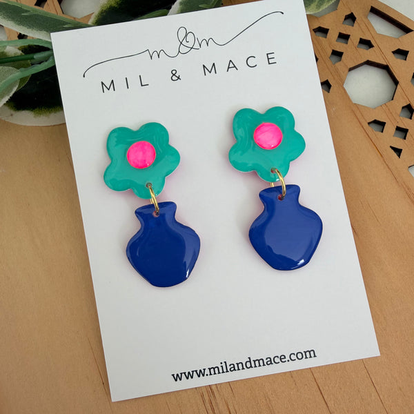 Flower Pot Yupo Dangle Earrings