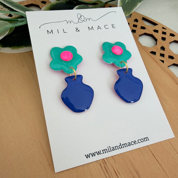 Flower Pot Yupo Dangle Earrings