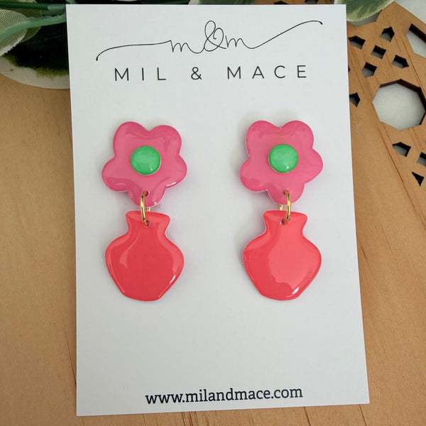 Flower Pot Yupo Dangle Earrings