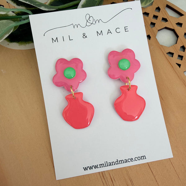 Flower Pot Yupo Dangle Earrings