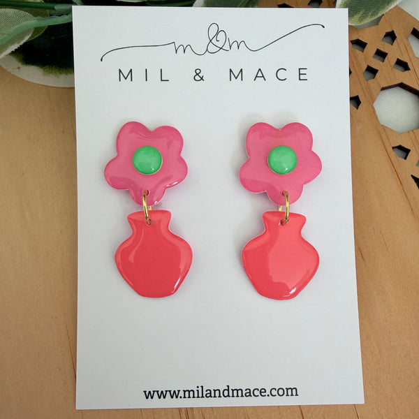 Flower Pot Yupo Dangle Earrings