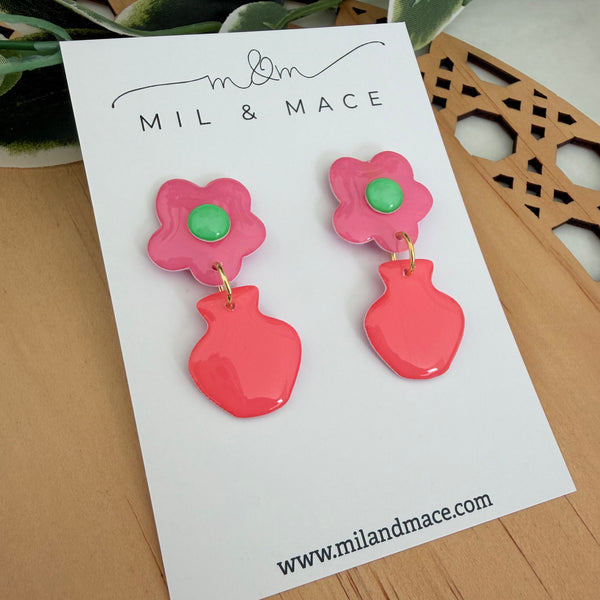 Flower Pot Yupo Dangle Earrings