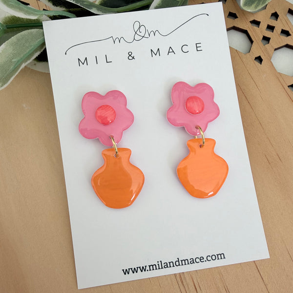 Flower Pot Yupo Dangle Earrings