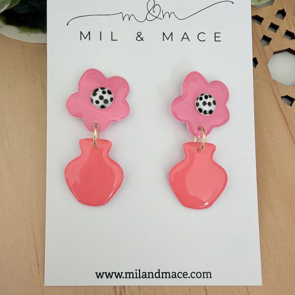 Flower Pot Yupo Dangle Earrings