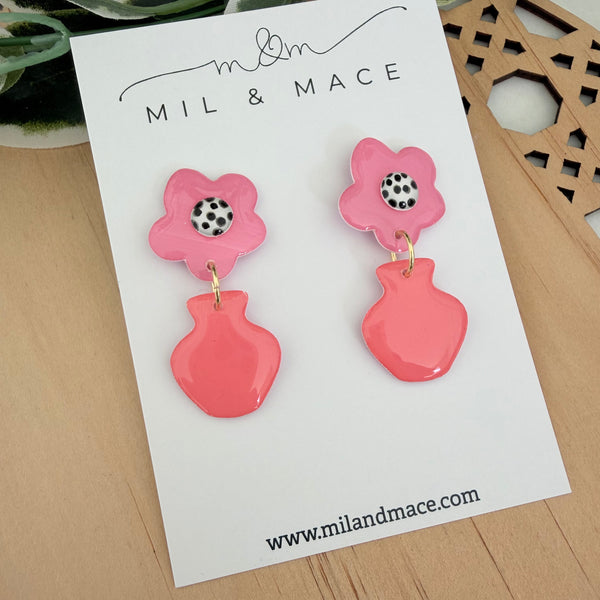 Flower Pot Yupo Dangle Earrings