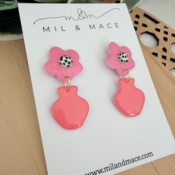 Flower Pot Yupo Dangle Earrings