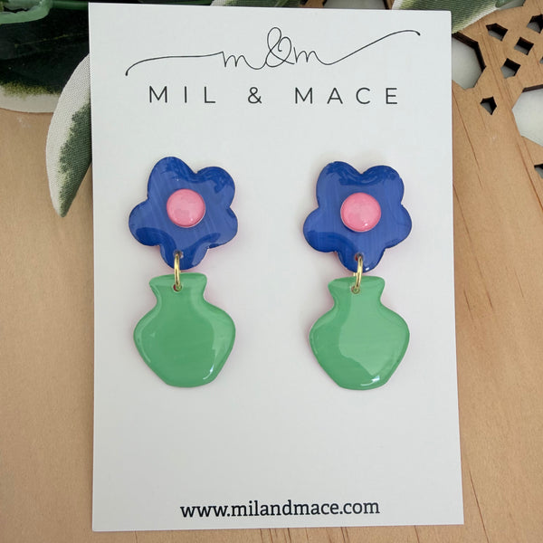 Flower Pot Yupo Dangle Earrings
