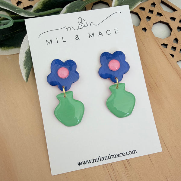 Flower Pot Yupo Dangle Earrings