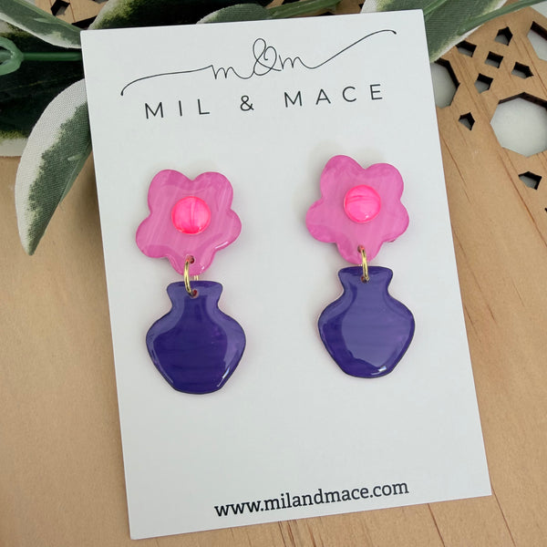 Flower Pot Yupo Dangle Earrings