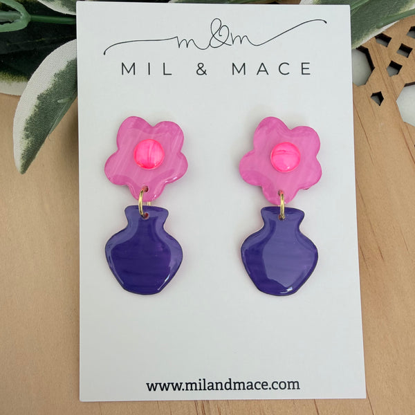 Flower Pot Yupo Dangle Earrings
