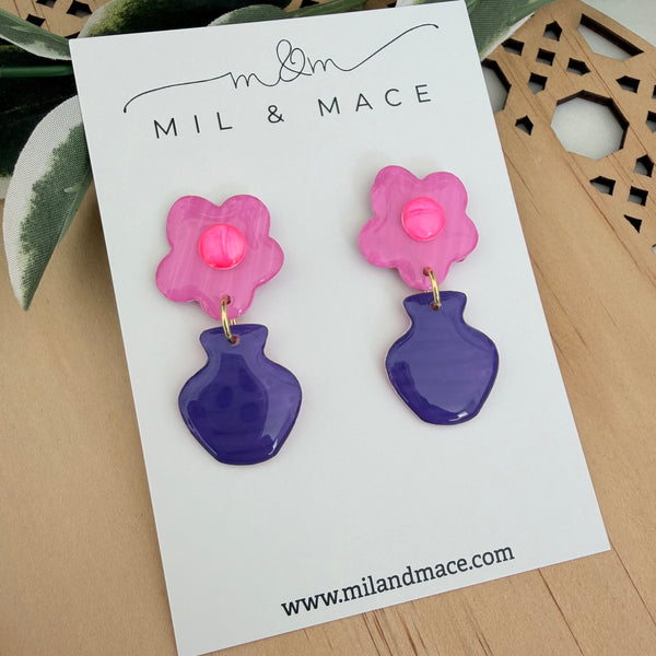 Flower Pot Yupo Dangle Earrings