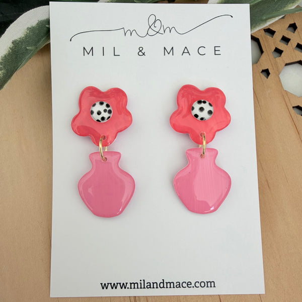Flower Pot Yupo Dangle Earrings