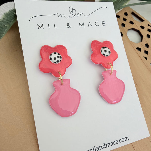 Flower Pot Yupo Dangle Earrings