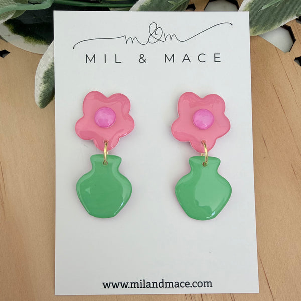 Flower Pot Yupo Dangle Earrings