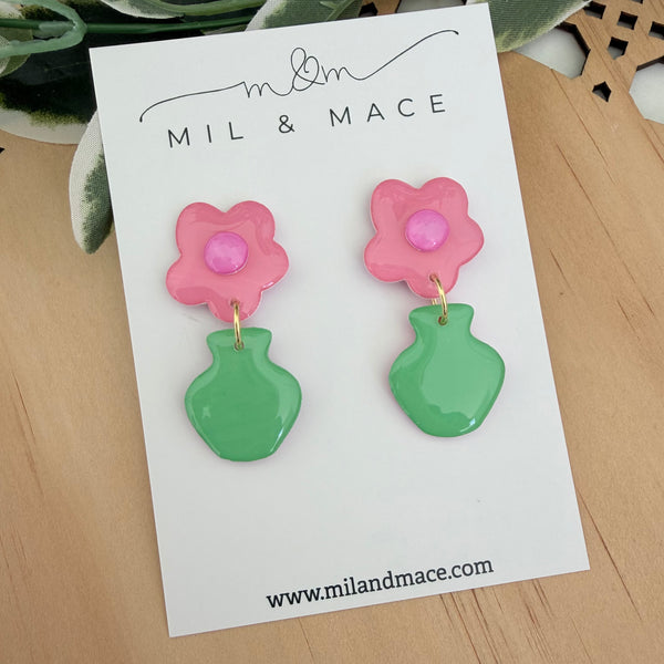 Flower Pot Yupo Dangle Earrings