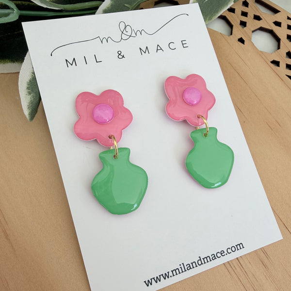 Flower Pot Yupo Dangle Earrings