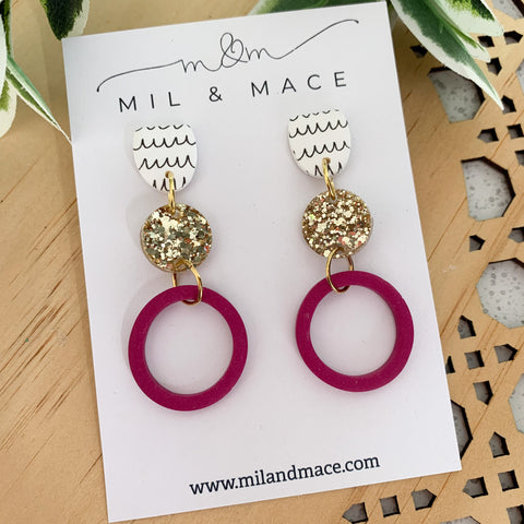 Maroon and Black Polymer Clay Dangle Earrings