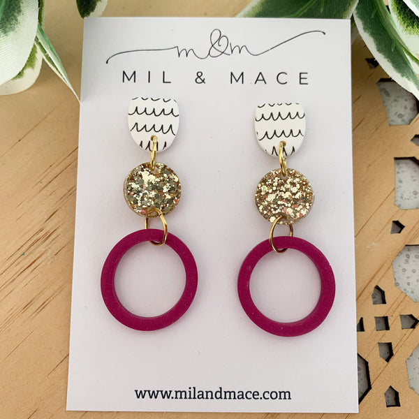 Maroon and Black Polymer Clay Dangle Earrings