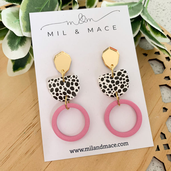 Pink and Black Polymer Clay Dangle Earrings