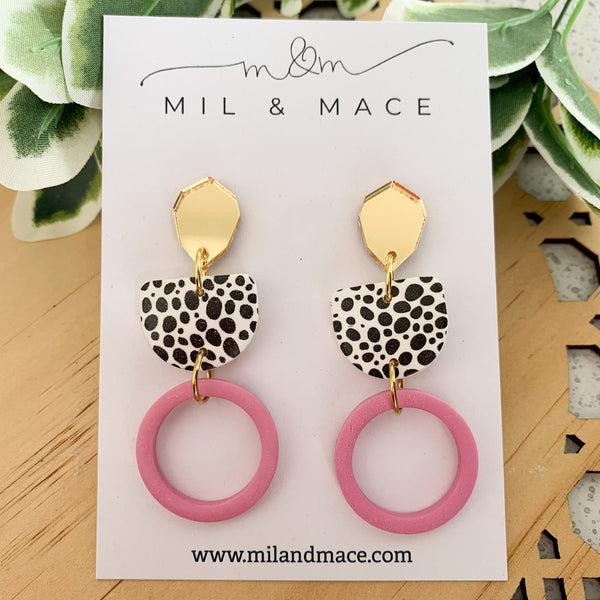 Pink and Black Polymer Clay Dangle Earrings