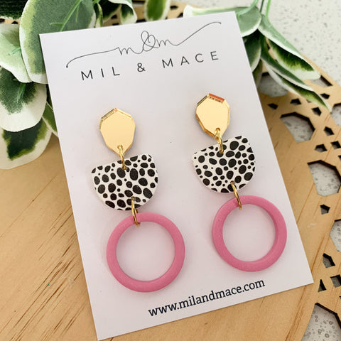Pink and Black Polymer Clay Dangle Earrings