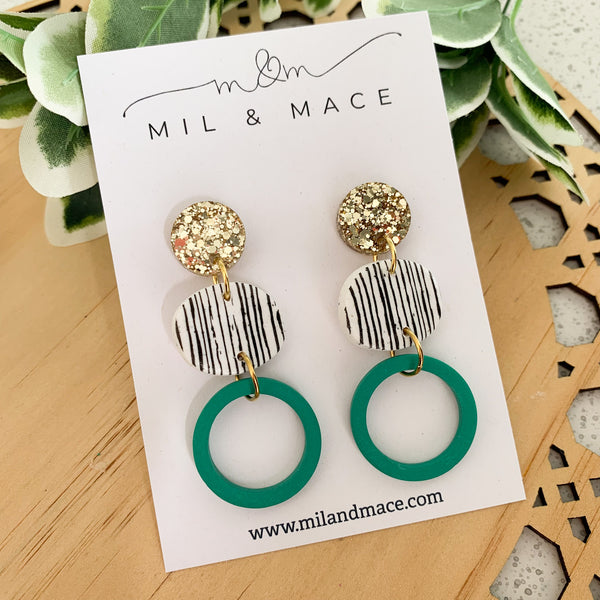 Green and Black Polymer Clay Dangle Earrings