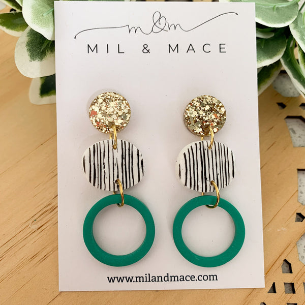 Green and Black Polymer Clay Dangle Earrings