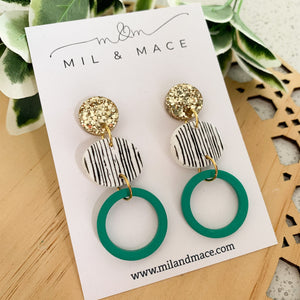 Green and Black Polymer Clay Dangle Earrings