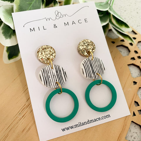Green and Black Polymer Clay Dangle Earrings