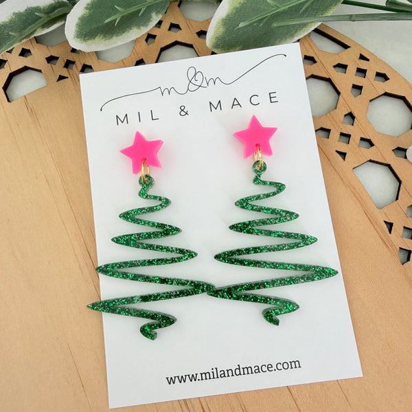 Zig Zag Christmas Tree Acrylic Dangle Earrings