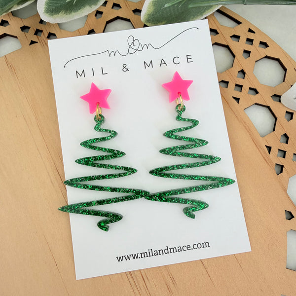 Zig Zag Christmas Tree Acrylic Dangle Earrings